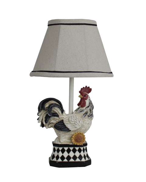 White And Black Rooster With Sunflower And Harlequin Patterned Accent Lamp (380508)
