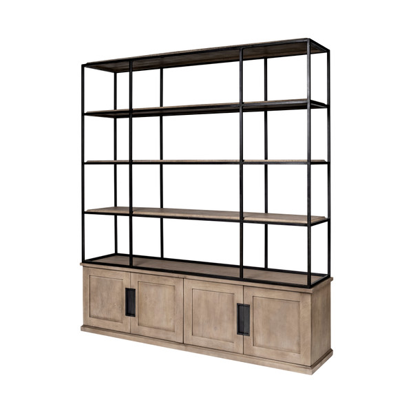 Light Brown Wood And Iron Shelving Unit With 3 Shelves (380591)