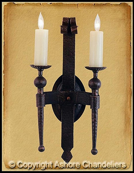 Double Light Medieval Sconce In Black (SC-114-MX)