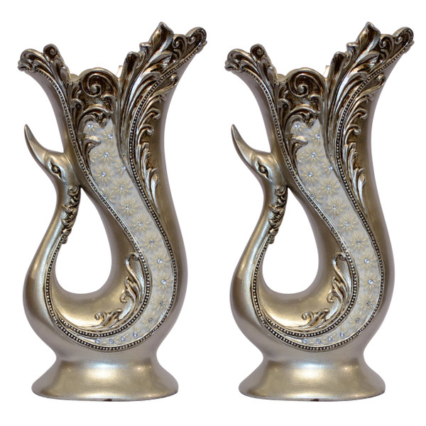Silver Crystal Swan Vase (Set Of 2) (11190751)