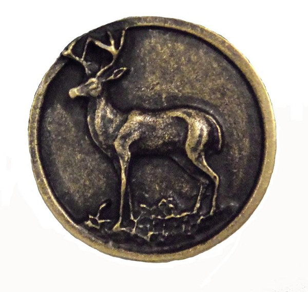 Whitetail Round Deer Cabinet Knob - Antique Brass (052-AB)