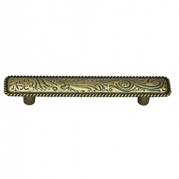 Engraved Flower Cabinet Pull - Antique Brass (396-AB)