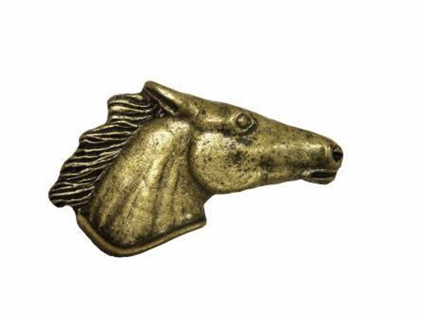 Horsehead Right Facing Cabinet Knob - Antique Brass (432-AB)