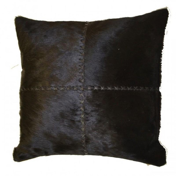 Levi Black Cross Stitch Hairon Leather Cotton Cover Pillow (12366BA-BK)