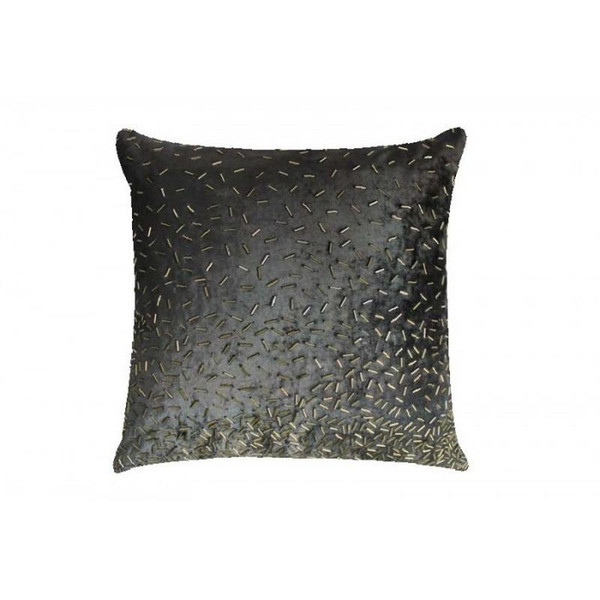 Avanti Gray Velvet Pillow With Gold Beads (AVANTI03A-GY)