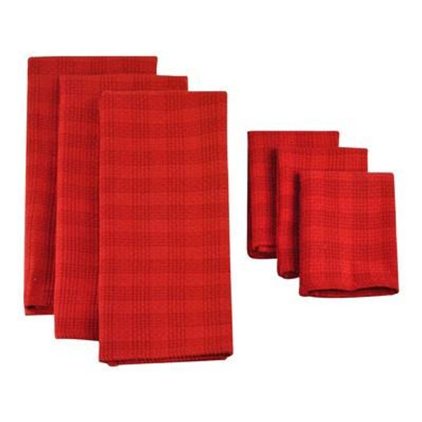 6 Piece Tango Red Plaid Dishtowel & Dishcloth (Pack Of 9) (COS31263)