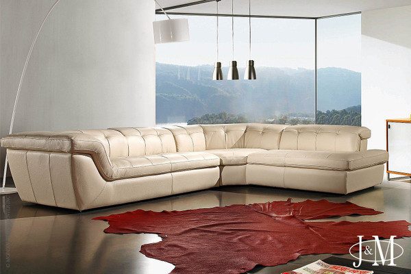 397 Italian Leather Beige Right Hand Facing Sectional