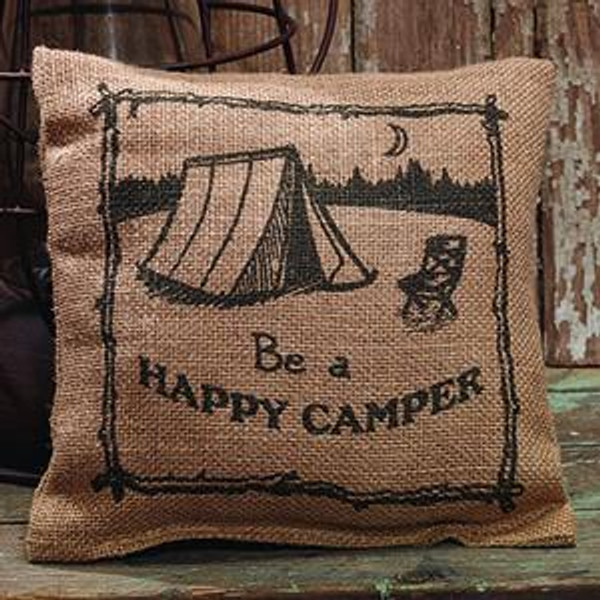 8X8" Small Burlap Happy Camper Pillow (Pack Of 15) (83601)