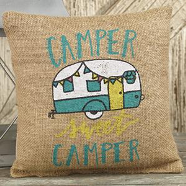 8 X 8" Small Burlap Sweet Camper Pillow (Pack Of 12) (97912)