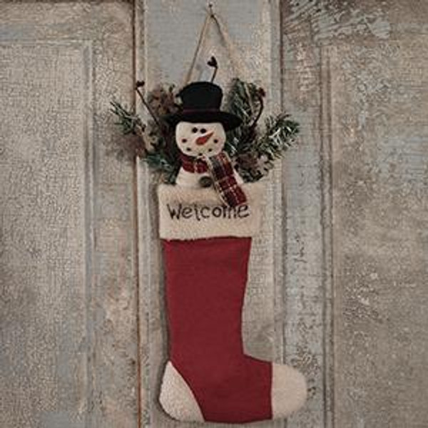 12" Primitive Snowman In Stocking (Pack Of 8) (99348)