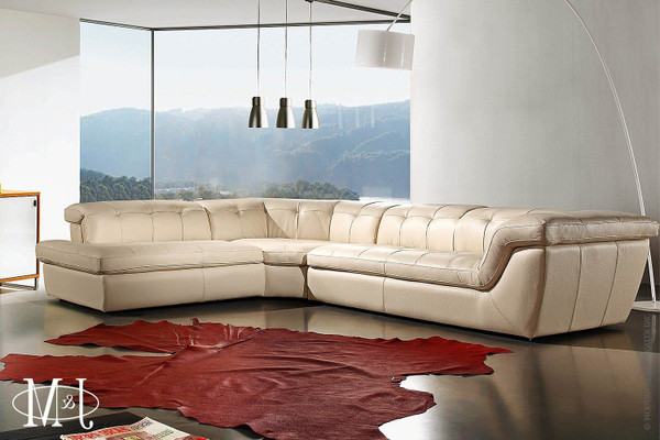 397 Italian Leather Beige Left Hand Facing Sectional