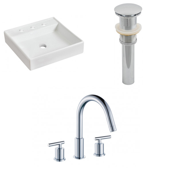 17.5" W Above Counter White Vessel Set For 3H8" Center Faucet (AI-26088)