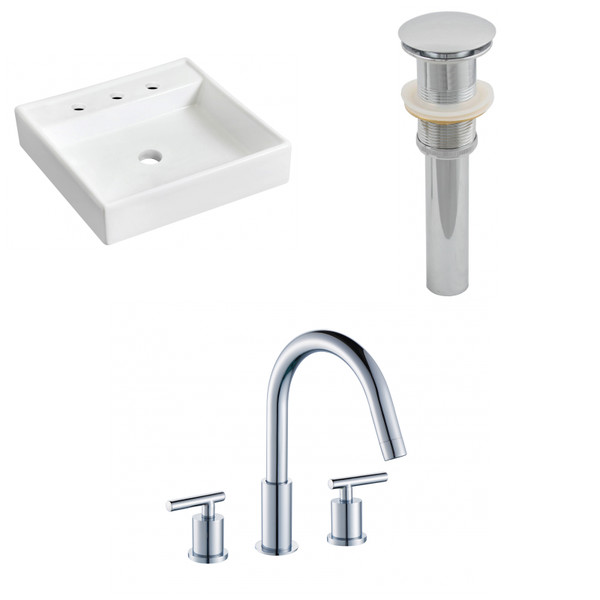 17.5" W Wall Mount White Vessel Set For 3H8" Center Faucet (AI-26160)