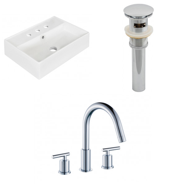 19.75" W Above Counter White Vessel Set For 3H8" Center Faucet (AI-26208)