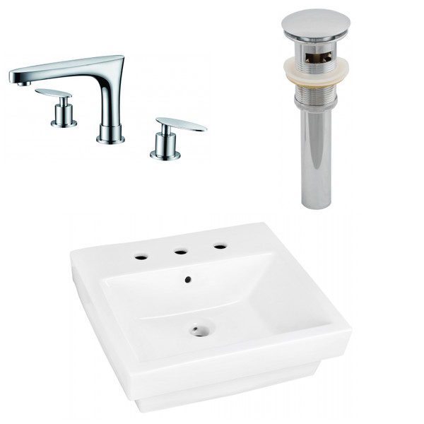 20.5" W Above Counter White Vessel Set For 3H8" Center Faucet (AI-26427)