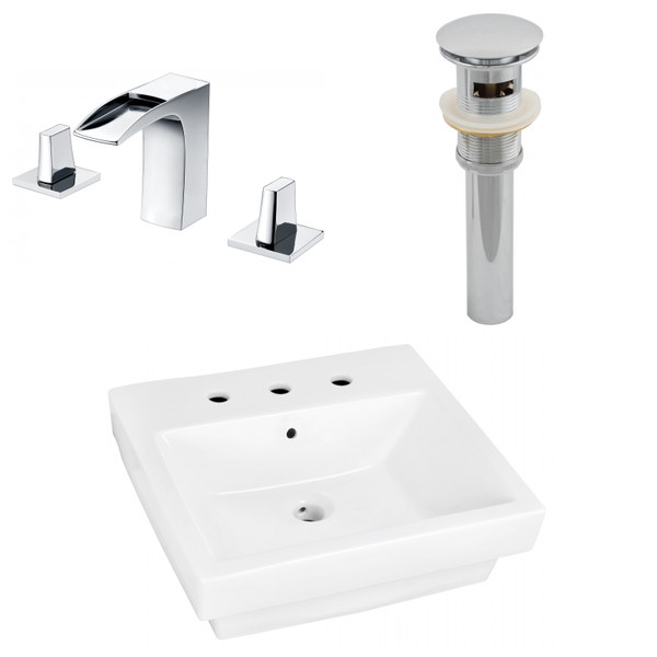 20.5" W Above Counter White Vessel Set For 3H8" Center Faucet (AI-26428)