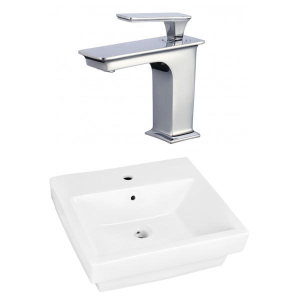 19" W Above Counter White Vessel Set For 1 Hole Center Faucet (AI-22449)