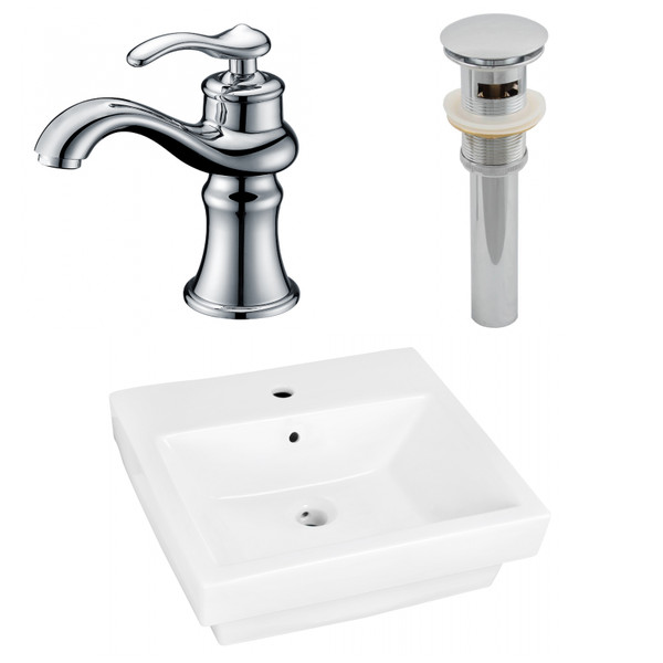 19" W Above Counter White Vessel Set For 1 Hole Center Faucet (AI-26444)