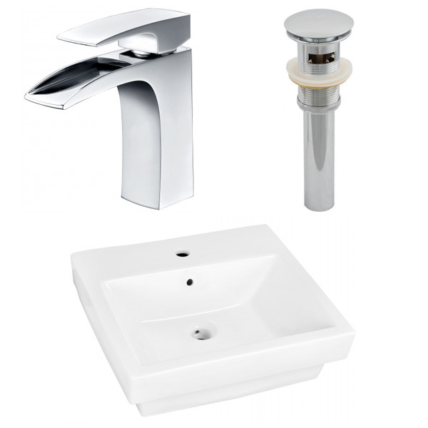 19" W Above Counter White Vessel Set For 1 Hole Center Faucet (AI-26447)