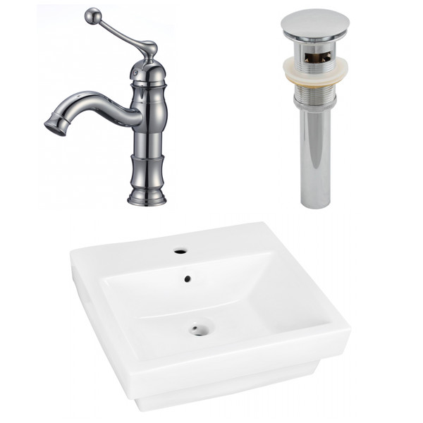 19" W Above Counter White Vessel Set For 1 Hole Center Faucet (AI-26448)