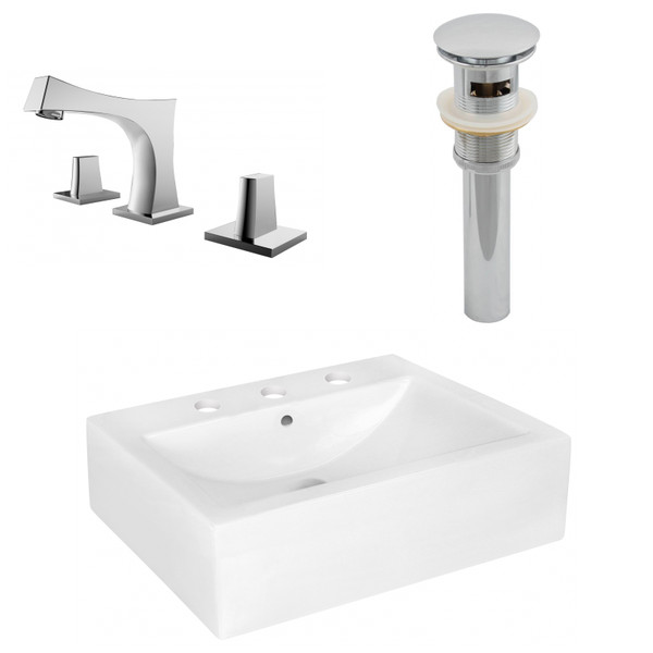 20.25" W Above Counter White Vessel Set For 3H8" Center Faucet (AI-26471)