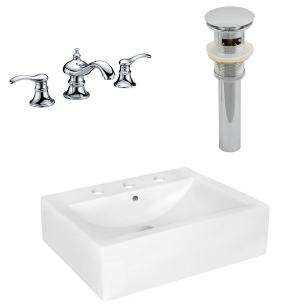 20.25" W Above Counter White Vessel Set For 3H8" Center Faucet (AI-26472)