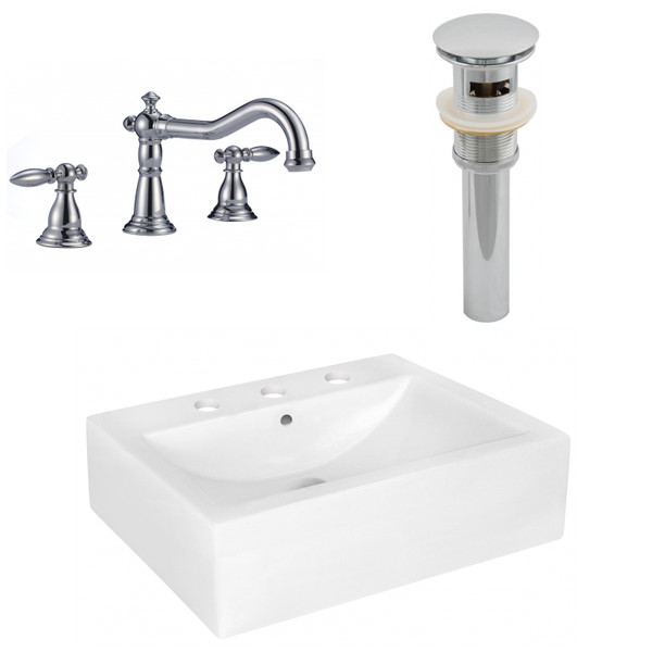 20.25" W Above Counter White Vessel Set For 3H8" Center Faucet (AI-26475)