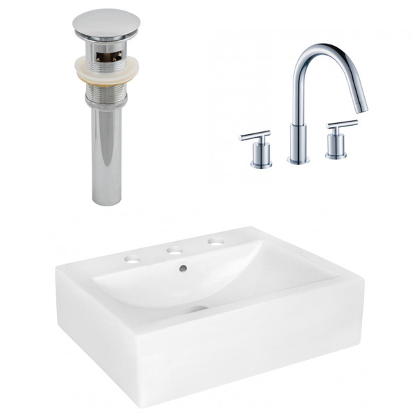 20.25" W Above Counter White Vessel Set For 3H8" Center Faucet (AI-26476)