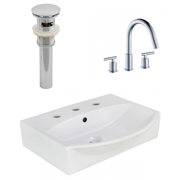 19.5" W Above Counter White Vessel Set For 3H8" Center Faucet (AI-26588)