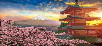 Simply Dotz Mount Fuji and Chureito Pagoda at Sunset JapanDiamond Painting Kit