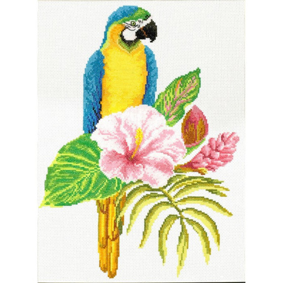 Hibiscus Macaw No Count Cross Stitch Kit