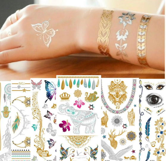 Metallic Temporary Body and Face Tattoos