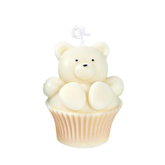 2 x White Cupcakes Bear Candle Set