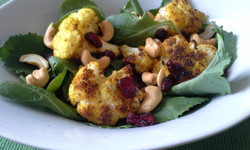 Curried Cauliflower and Kale Salad with Cashews and Dried Cranberries