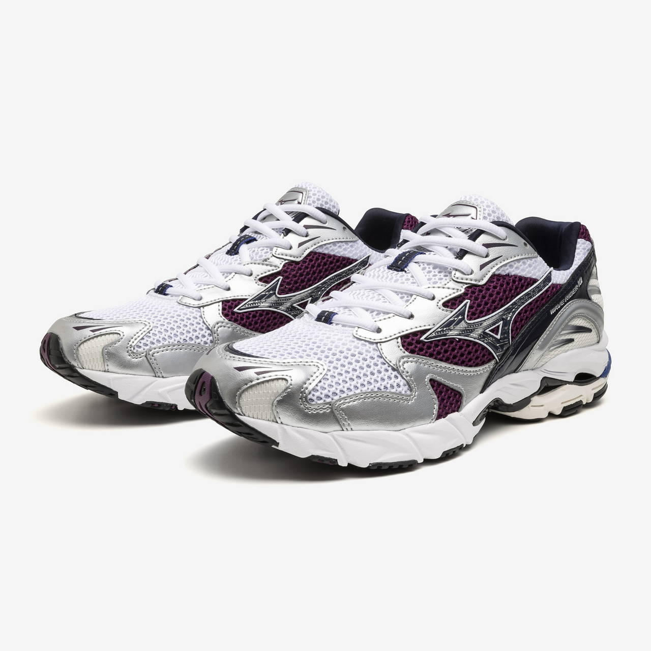miyu10 Wave Rider 10 Sportstyle Sneaker, White/Dark Purple - Mizuno USA