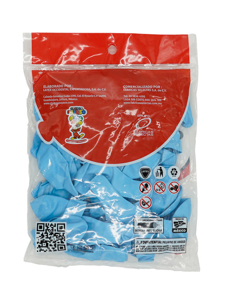 Globo payaso latex 9 50pz Azul cielo