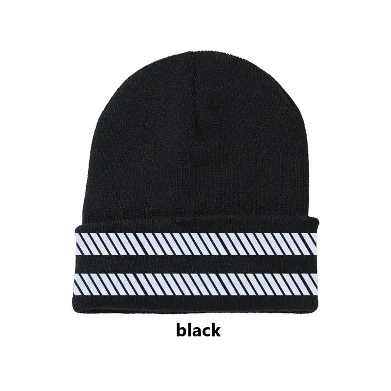 Reflective beanie - Black with double reflective bars