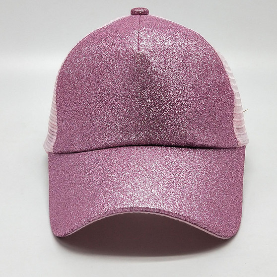 Women Glitter Ponytail Baseball Cap - Pink 