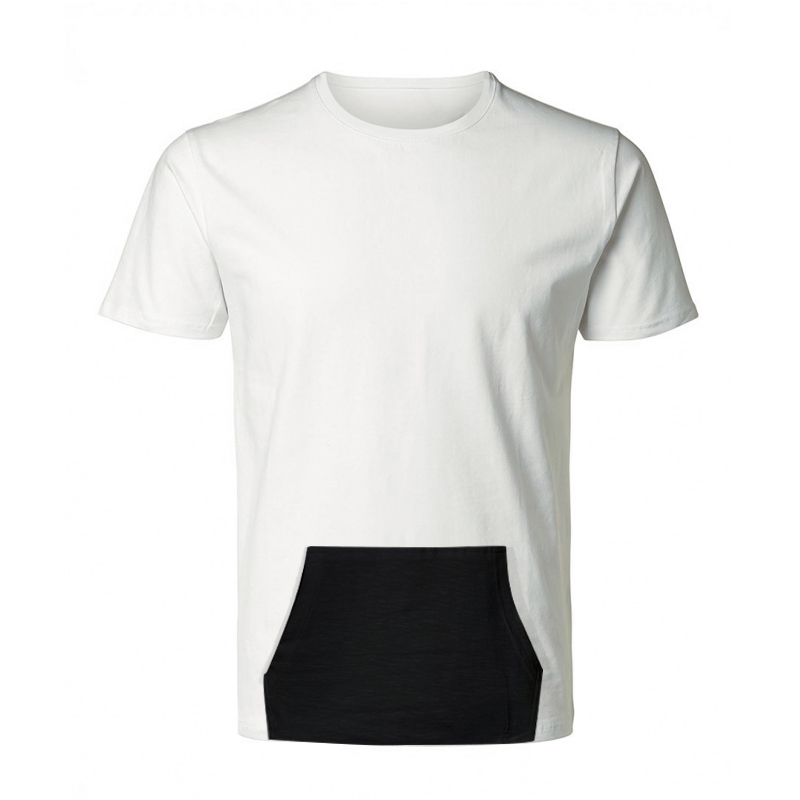Kangaroo pocket t-shirt / - White Tone pocket color - Two Black