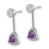 14k White Gold Diamond/Trillion Amethyst Front/Back Earrings