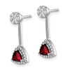 14k White Gold Diamond/Trillion Garnet Front/Back Earrings