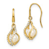 14k White Freshwater Cultured Pearl CZ Cage Dangle Earrings