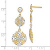 14k w/ Rhodium D/C Flower & Heart Dangle Earrings
