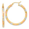 14k w/ White and Rose Rhodium Polished Satin Diamond-cut Hoop Earrings