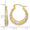 14k White Rhodium Polished Satin Diamond-cut Hoop Earrings