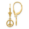 14K 3-D Peace Symbol Leverback Earrings