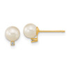 14k 5-5.5mm White Round Freshwater Cultured Pearl CZ Post Earrings