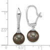 14K WG 9-10mm Round Black Saltwater Tahitian Pearl .02ct Dia. Dangle Earrin