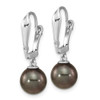 14K WG 9-10mm Round Black Saltwater Tahitian Pearl .02ct Dia. Dangle Earrin