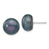 14k White Gold 11-12mm Black Button FW Cultured Pearl Stud Post Earrings